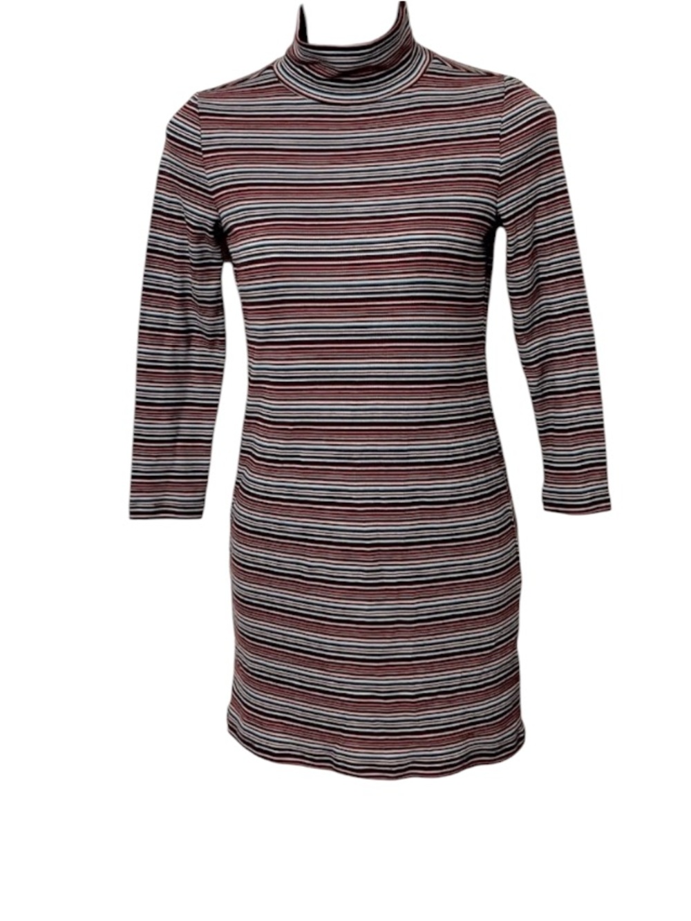 Simply Styled Striped Mock Turtleneck Stretchy Long-sleeve 70s T Shirt Dress S